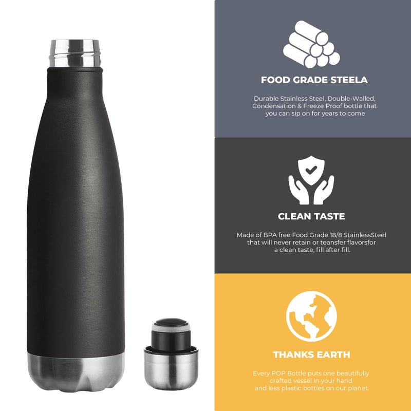 MEWAY 17oz Sport Water Bottle 4 Pack Vacuum Insulated Stainless Steel Leak-Proof Double Wall Cola Shape Water Bottle,Keep Drinks Hot & Cold (Black,4 Pack) - Image 3